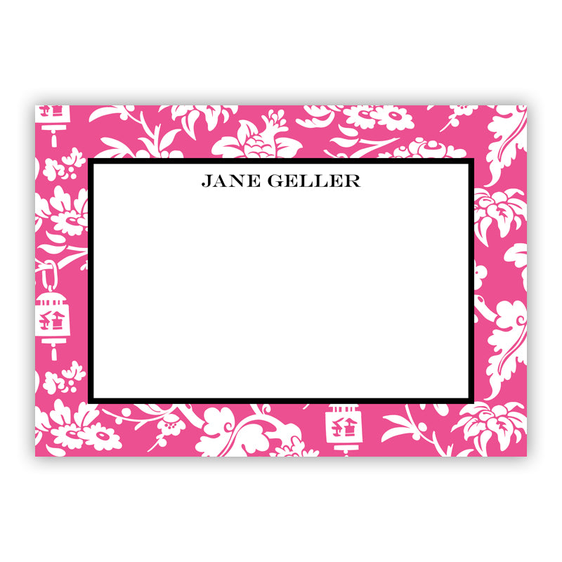 Personalized Flat Note Cards Anna Floral Raspberry - Boatman Geller