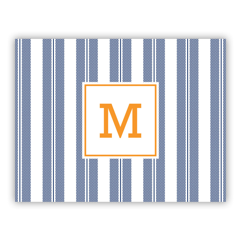 Personalized Folded Note Cards Vineyard Stripe Navy - Boatman Geller
