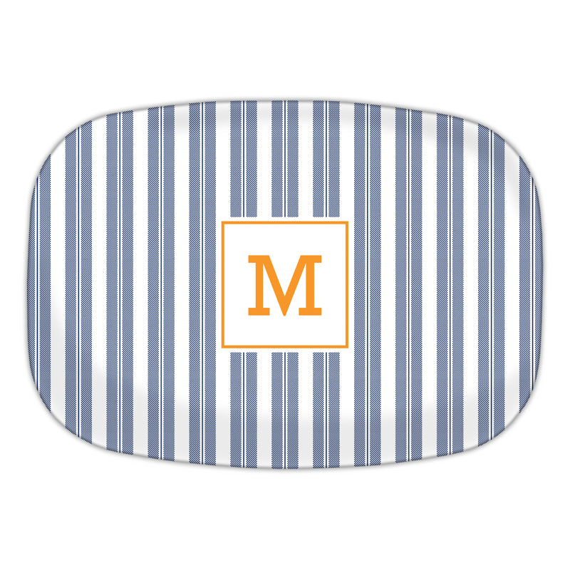 Monogram Platter - Vineyard Stripe Navy by Boatman Geller