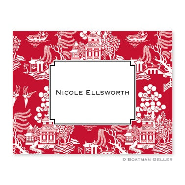 Personalized Folded Note Cards Chinoiserie Red - Boatman Geller