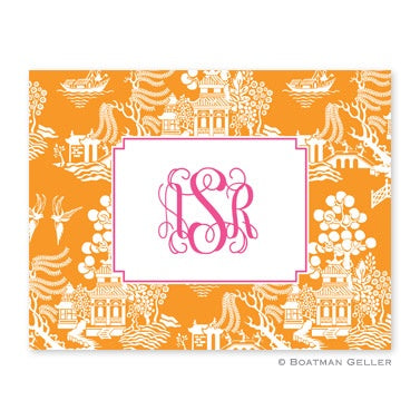 Personalized Folded Note Cards Chinoiserie Tangerine - Boatman Geller
