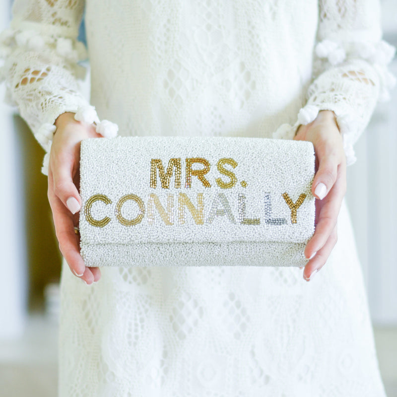 Half Barrel Custom Beaded Clutch {LAST NAME} Classic Prep