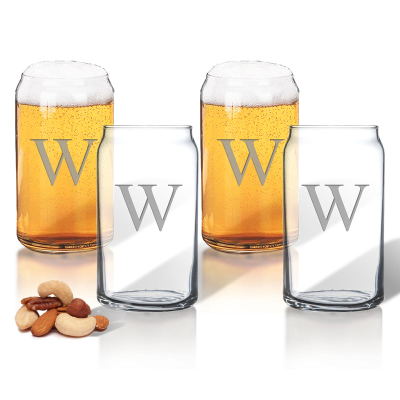 W Monogram Engraved Beer Can Glass USA