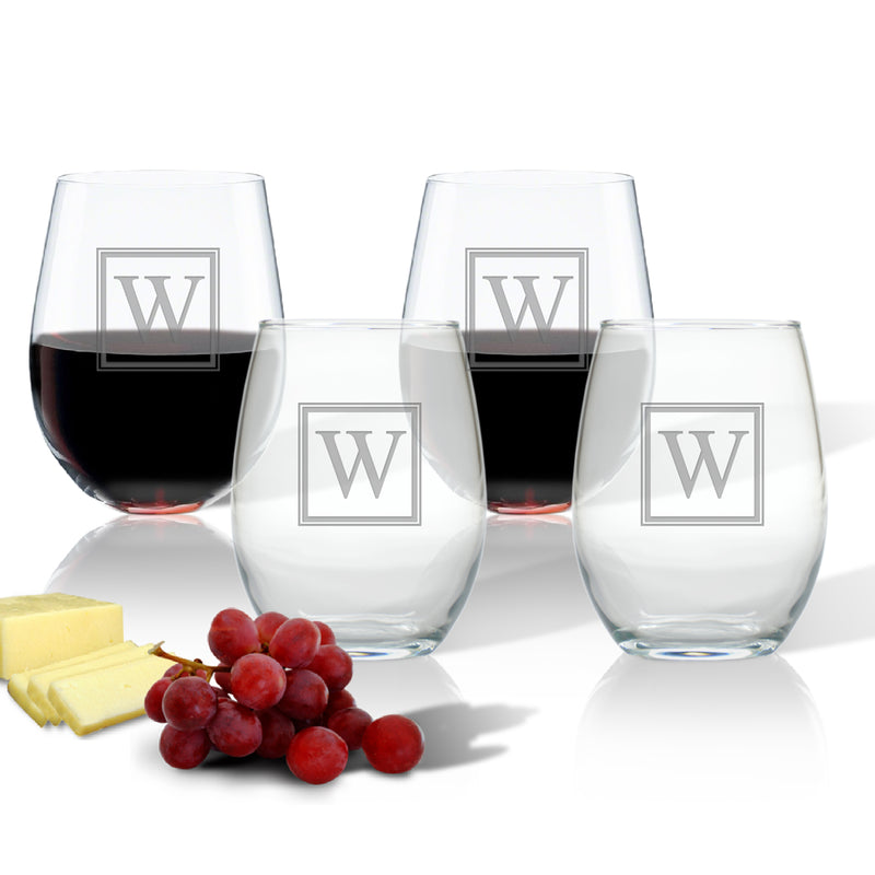 Classic Monogrammed Wine Glasses, Set of 4