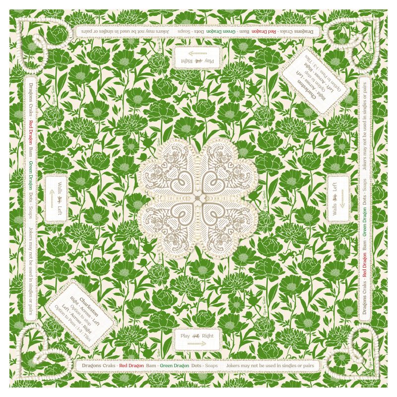 Mahjong Gaming Mat, JADE PEONIES ***RULES EDITION