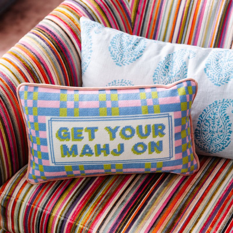Get Your Mahj On Needlepoint Pillow