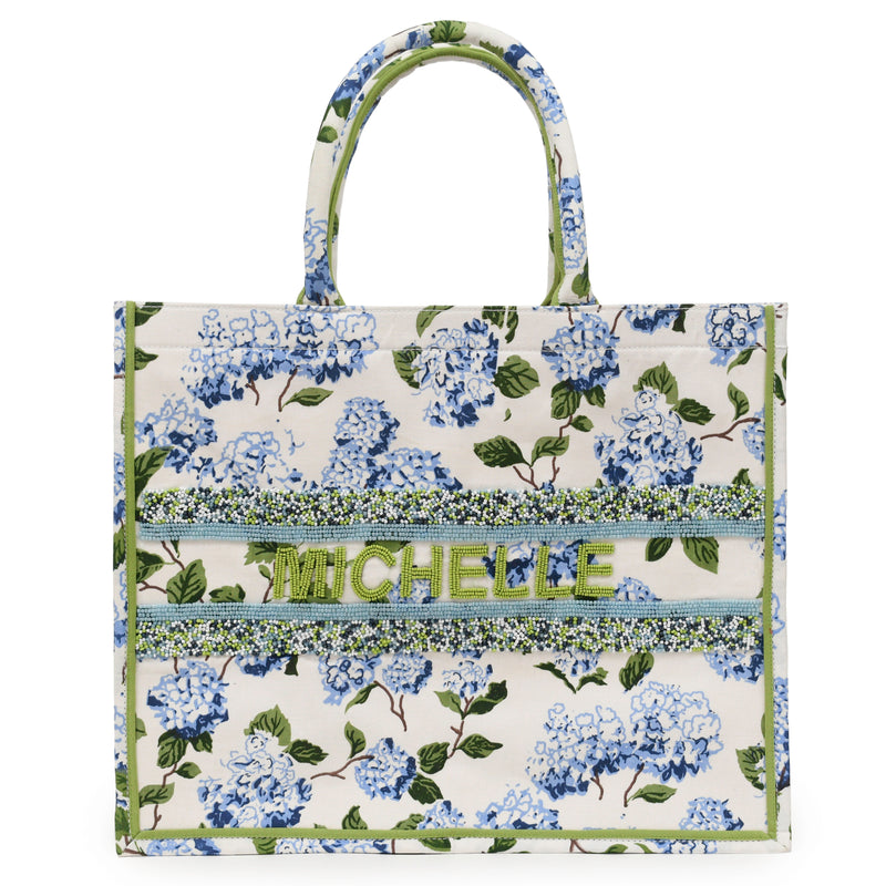 Block Print Madeleine Tote - Blue Hydrangea