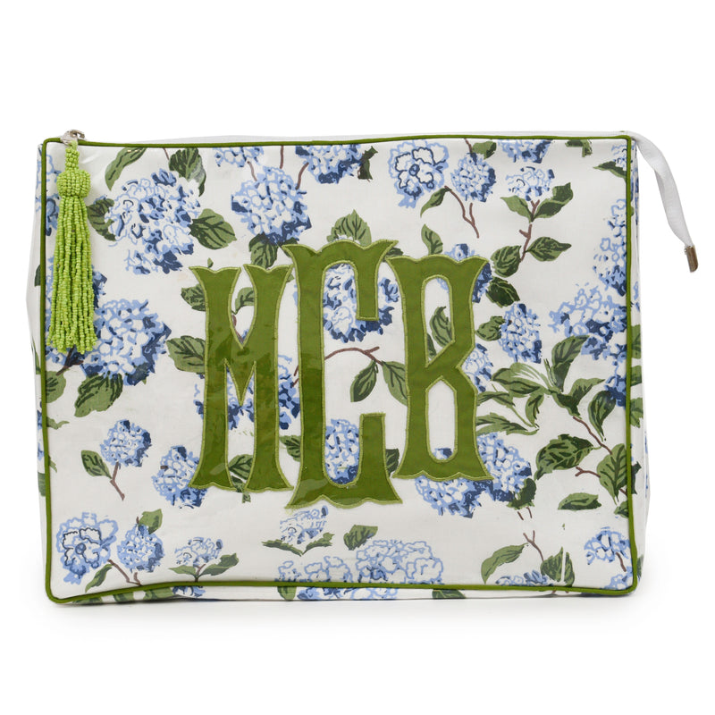 Jumbo Block Print Monogram Travel Case - Blue Hydrangea