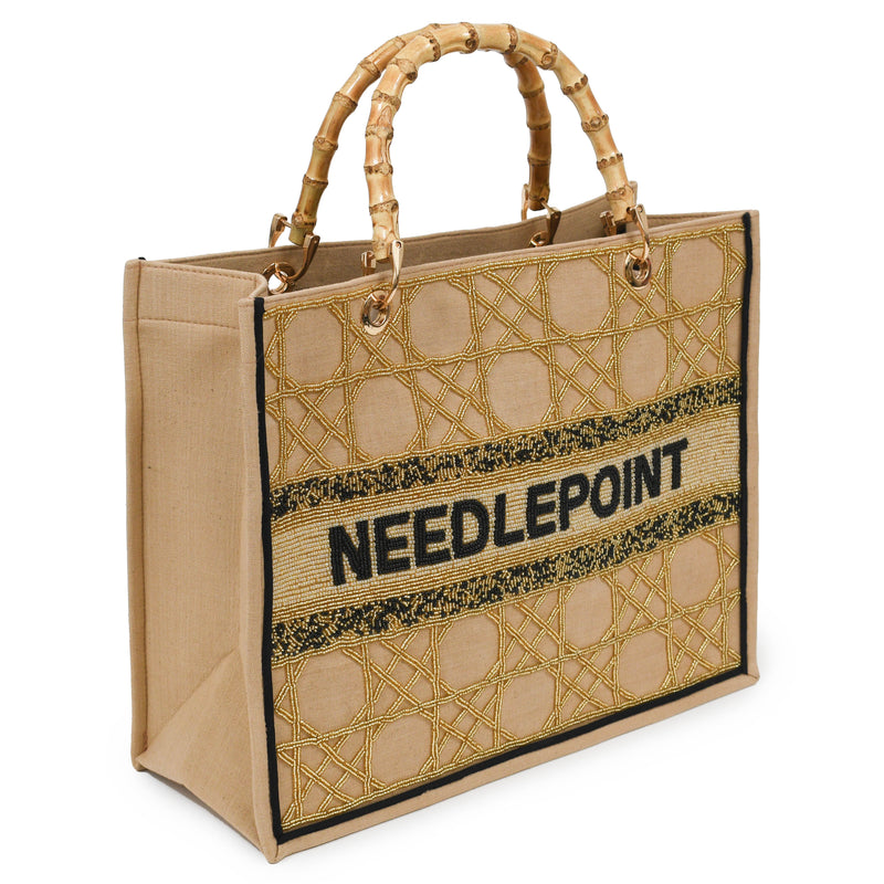 Madeleine Tote - Gold Cane on Khaki