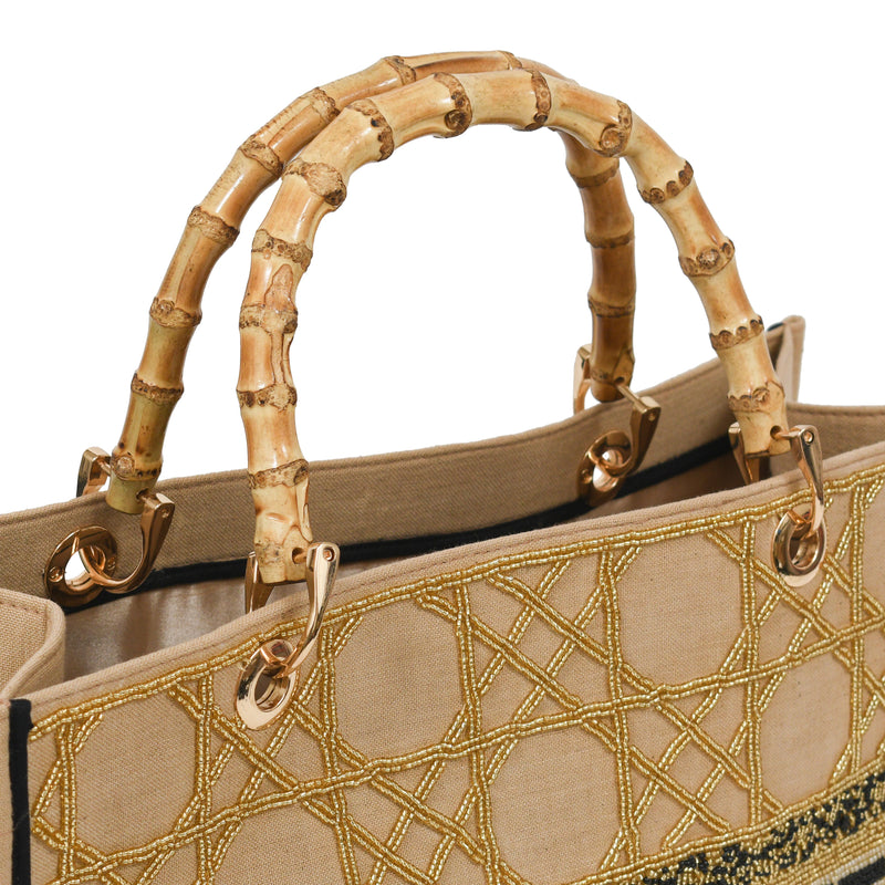 Madeleine Tote - Gold Cane on Khaki