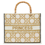 Madeleine Tote - Gold Cane on White