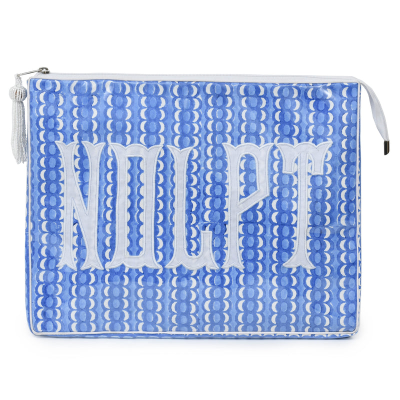 Block Print Monogram Travel Case - Blue Bubble