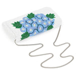 Half Barrel Beaded Monogram Clutch - Blue Hydrangea