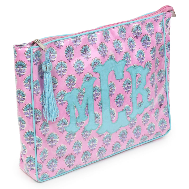 Block Print Monogram Travel Case - Pink | Caribbean