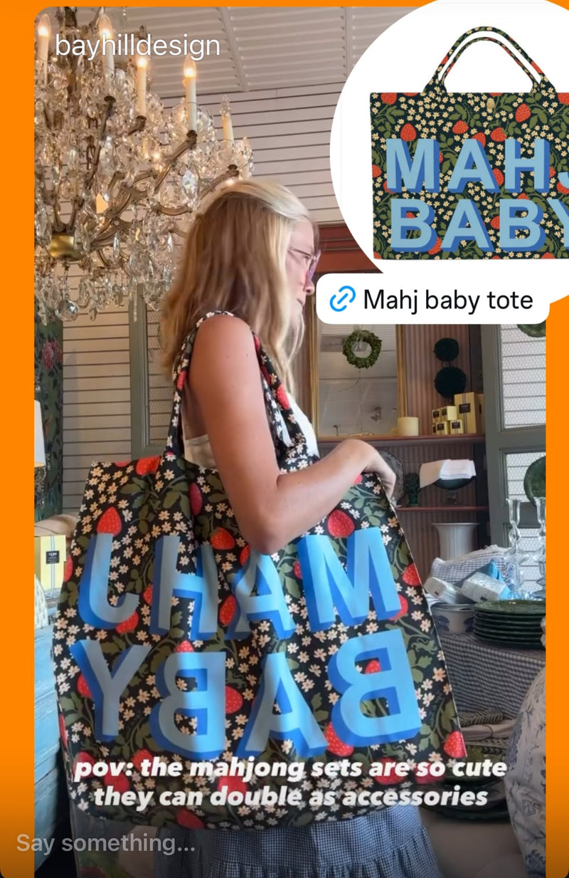 Jumbo Slouchy Denim Tote, MAHJ BABY COCONUT PEONY