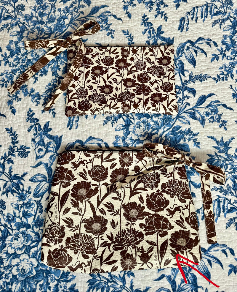 Roomy Leather Clutch- COCONUT PEONY