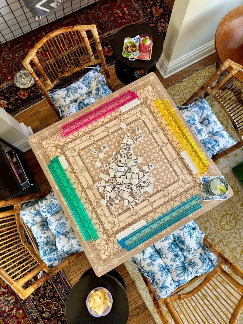 Mahjong Gaming Mat, Caned Trompe L'oeil BLONDE