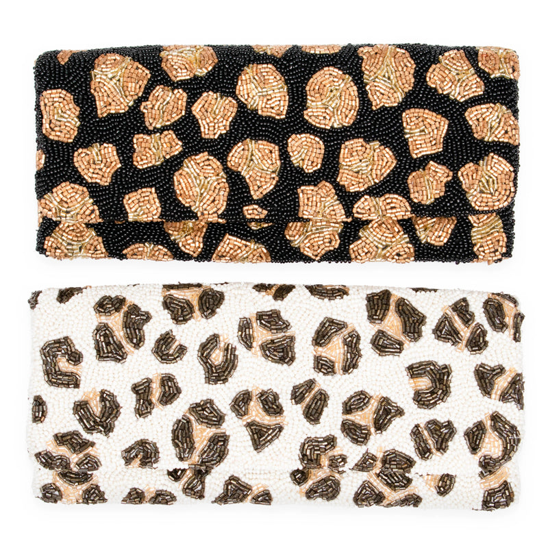 Foldover Custom Beaded Clutch - Leopard