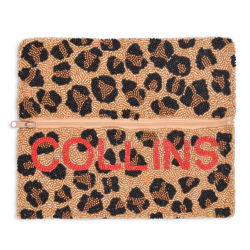 Foldover Custom Beaded Clutch - Leopard