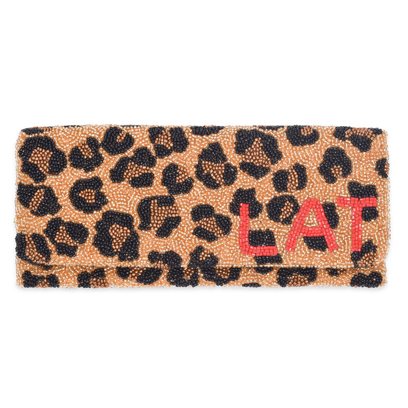 Foldover Custom Beaded Clutch - Leopard