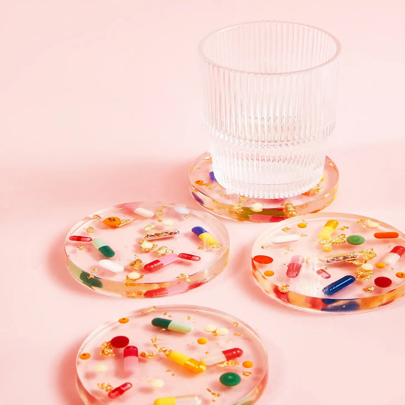 Pill + Gold Acrylic Drink Coaster Set