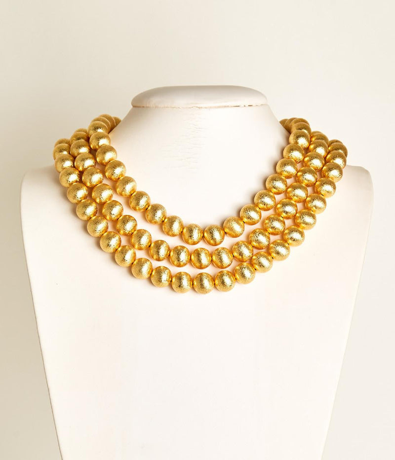 Diana Gold Triple Strand Beaded Necklace
