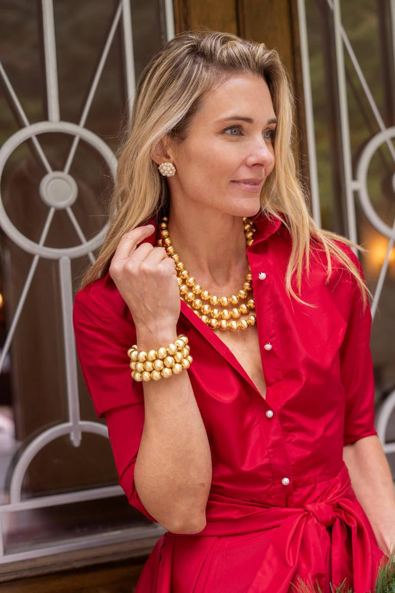 Diana Gold Triple Strand Beaded Necklace