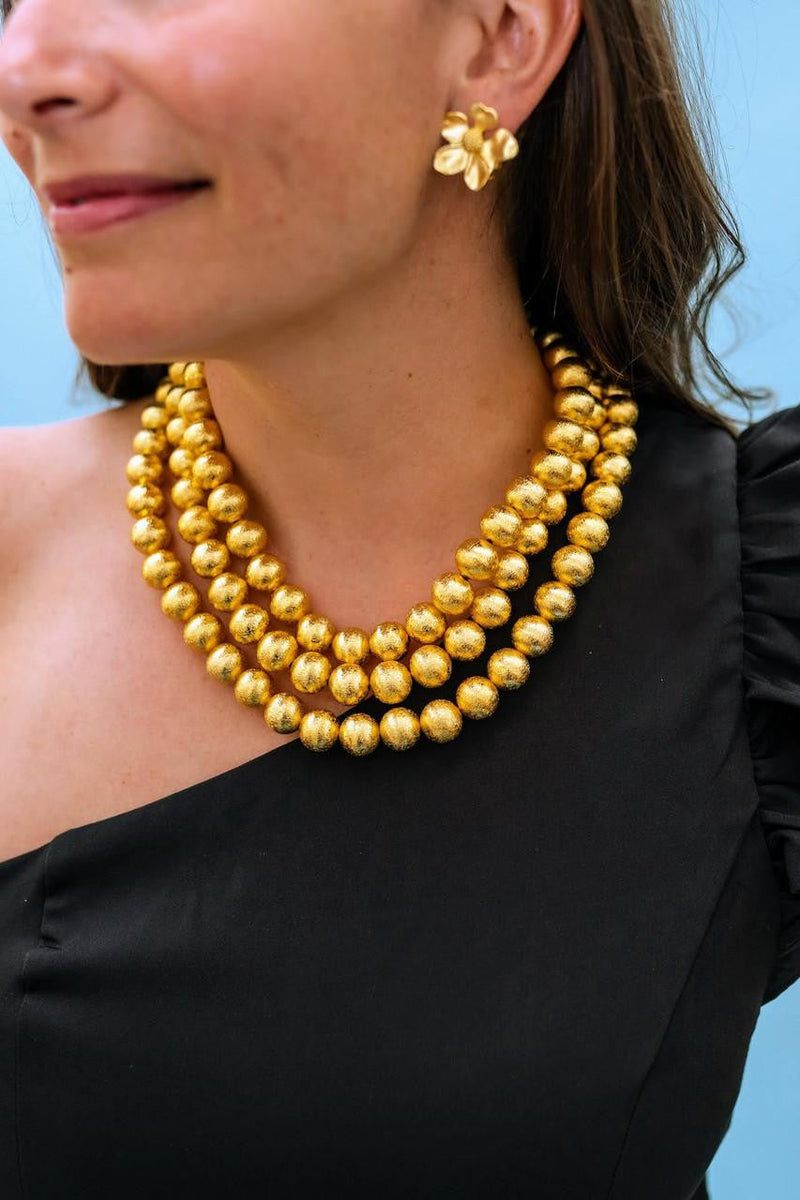 Diana Gold Triple Strand Beaded Necklace
