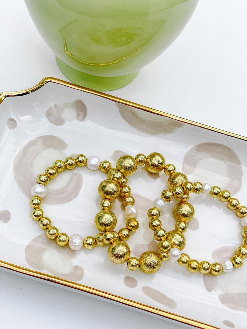 Georgia - Gold  & Freshwater Pearl Beaded Bracelet