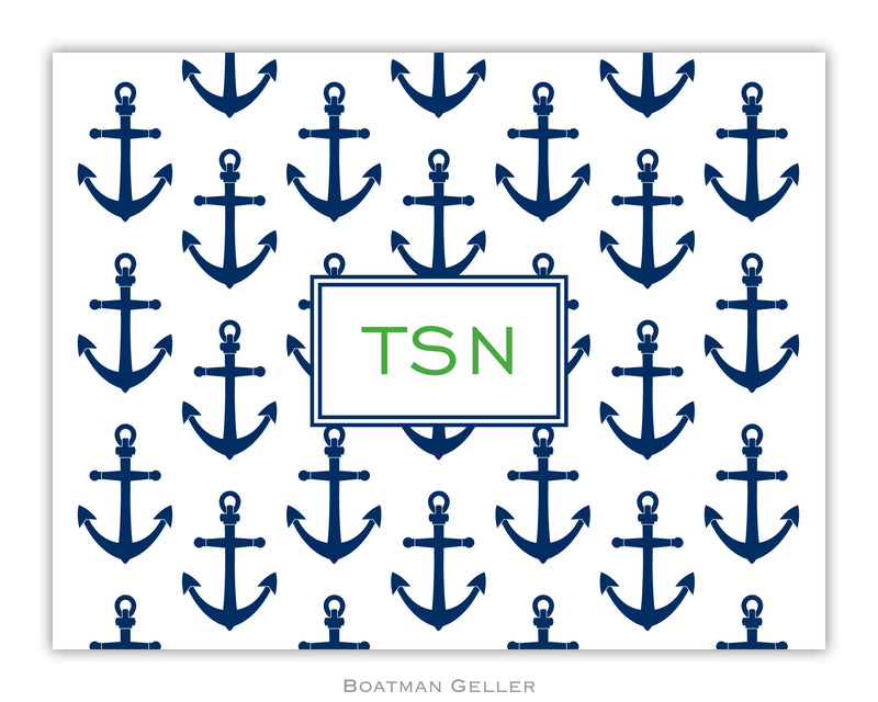 Personalized Folded Note Cards Anchors Navy by Boatman Geller