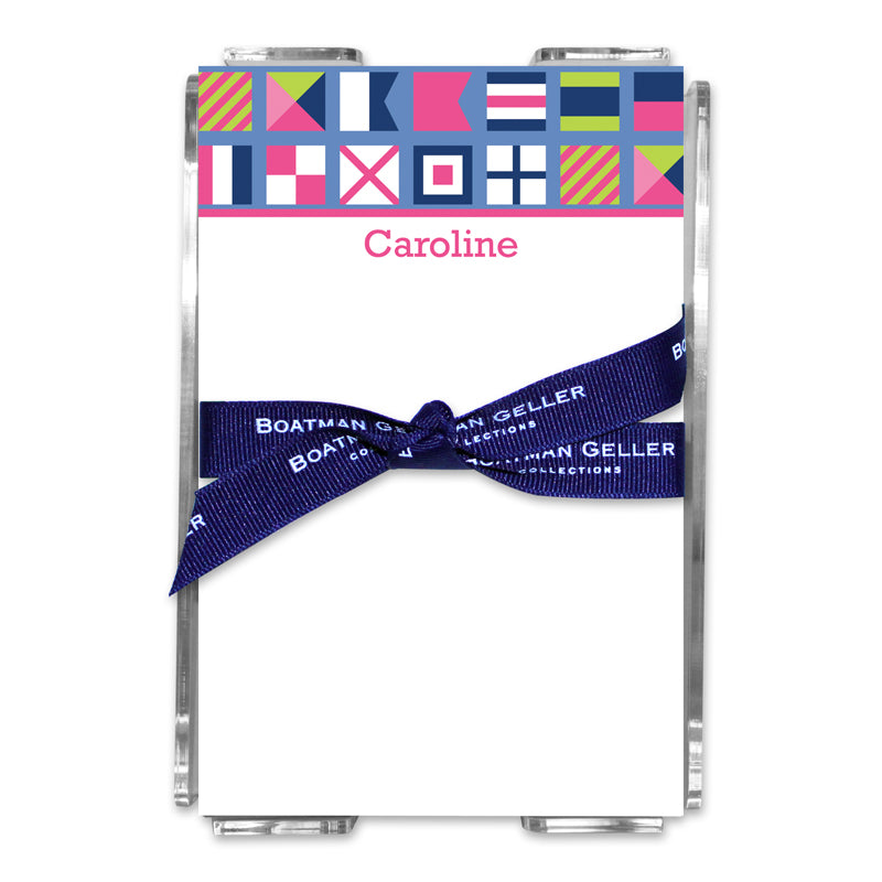 Personalized Note Sheets in Acrylic Nautical Flags Pinks - Boatman Geller