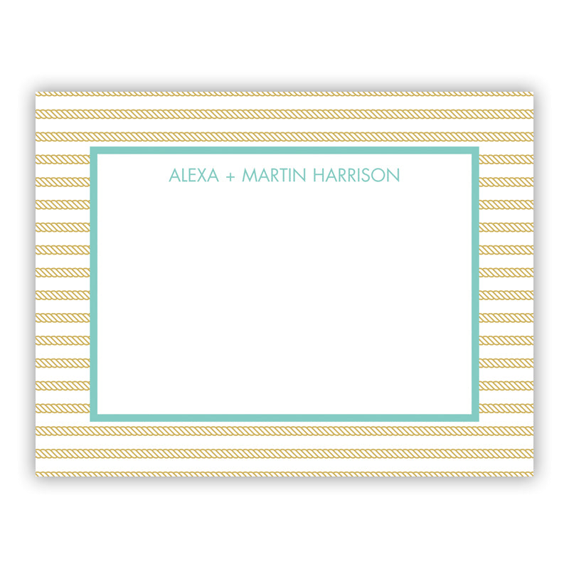 Personalized Flat Note Cards Rope Stripe Gold - Boatman Geller