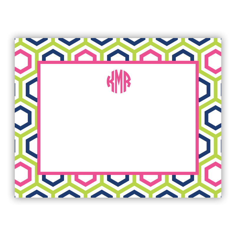 Personalized Flat Note Cards Maggie Lime & Navy - Boatman Geller
