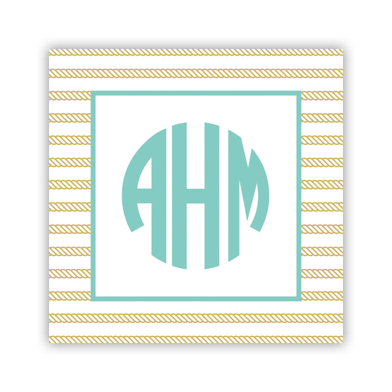 Personalized Square Sticker Rope Stripe Gold by Boatman Geller