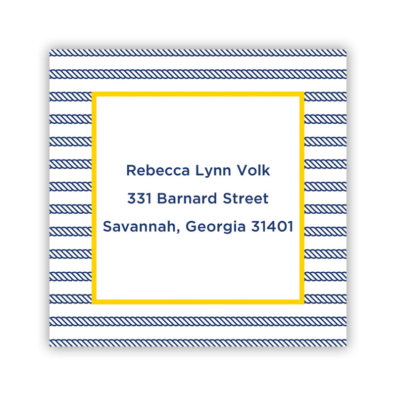 Personalized Square Sticker Rope Stripe Navy by Boatman Geller