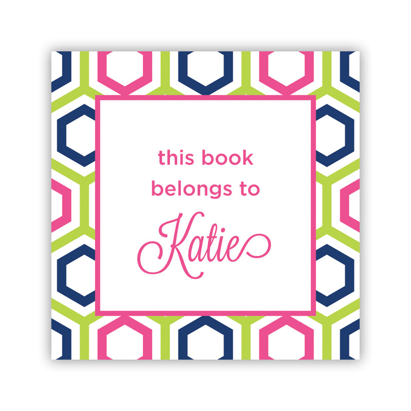 Personalized Square Sticker Maggie Lime & Navy by Boatman Geller
