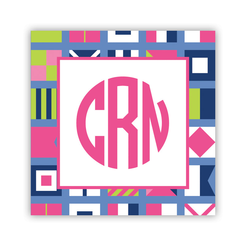 Personalisierter quadratischer Aufkleber mit nautischen Flaggen in Pink von Boatman Geller