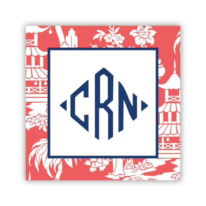 Personalisierter quadratischer Aufkleber „Pagode Garden Coral“ von Boatman Geller