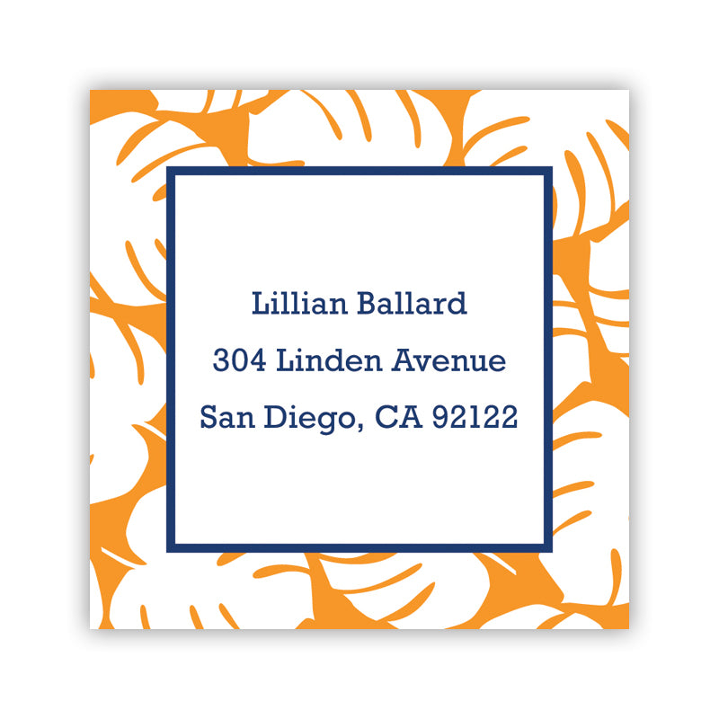 Personalized Square Sticker Palm Tangerine by Boatman Geller