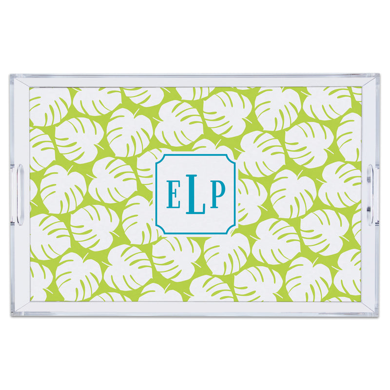 Monogram Lucite Tray Palm Lime by Boatman Geller