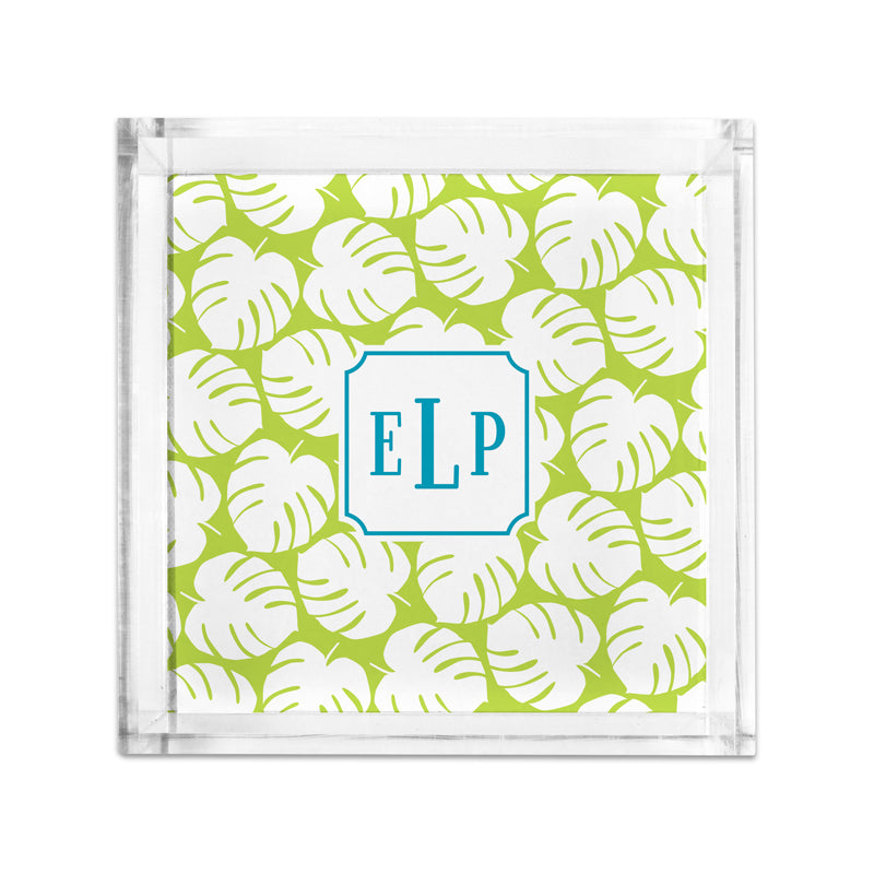 Petite Monogram Lucite Tray Palm Lime by Boatman Geller