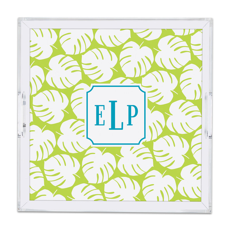 Monogram Lucite Tray Palm Lime by Boatman Geller