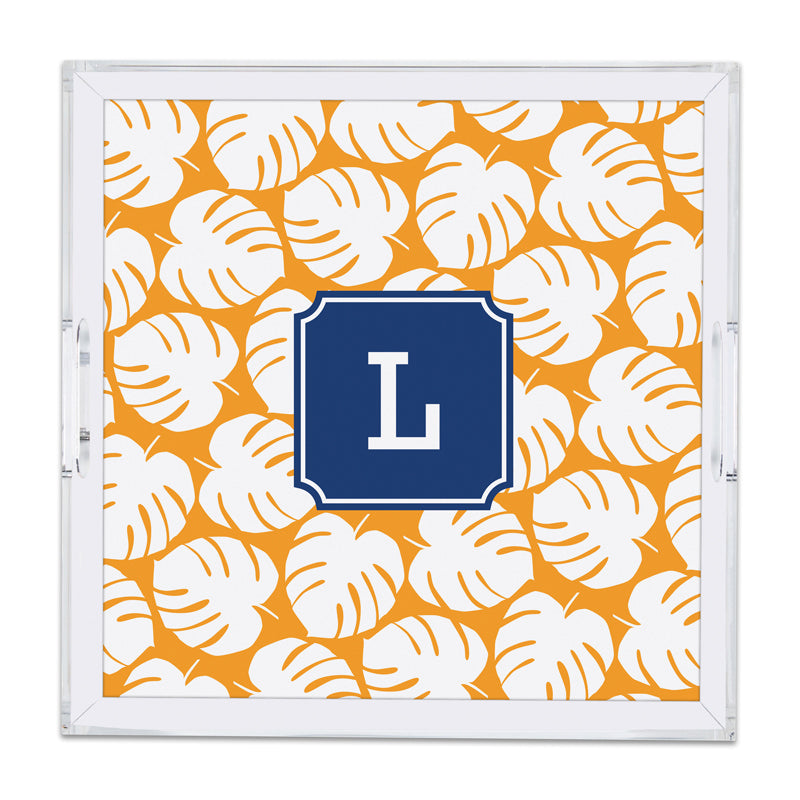 Monogram Lucite Tablett Palm Tangerine von Boatman Geller