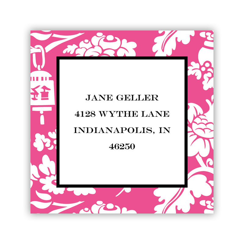 Personalized Square Sticker Anna Floral Raspberry by Boatman Geller