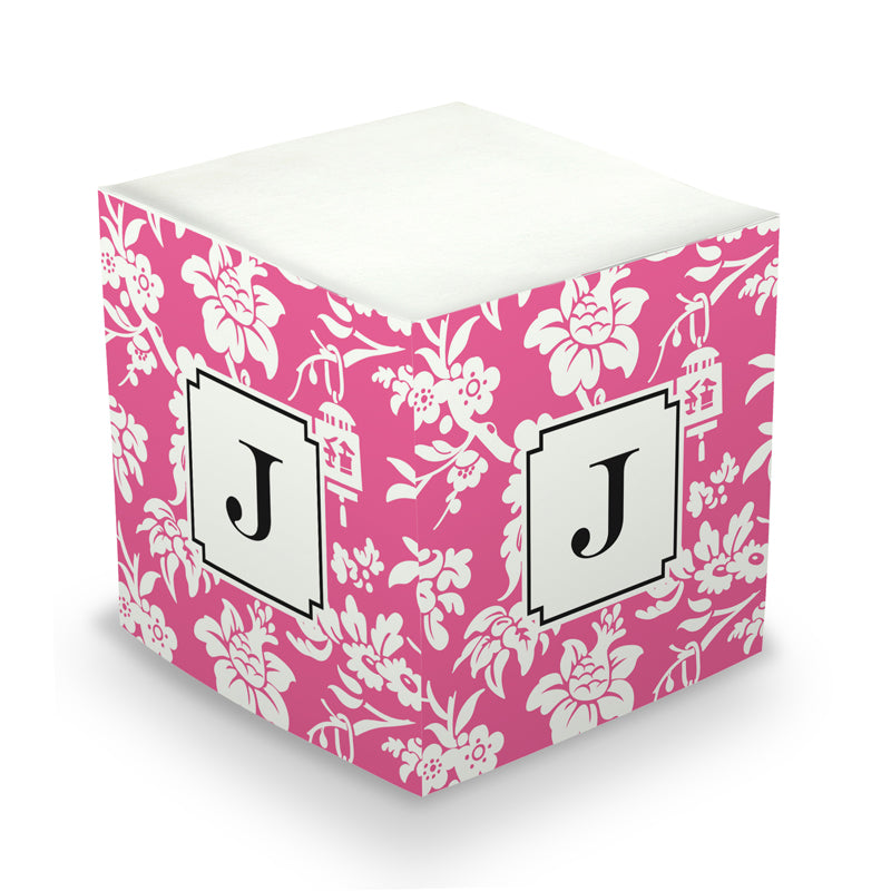 Monogram Sticky Memo Cube - Anna Floral Raspberry by Boatman Geller