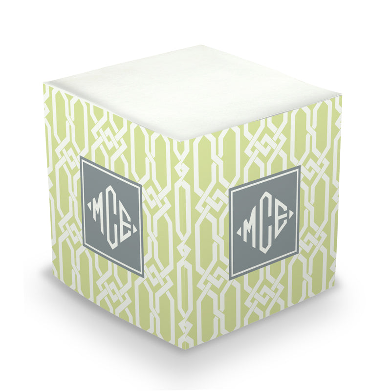 Monogram Sticky Memo Cube - Arden Spring Green by Boatman Geller