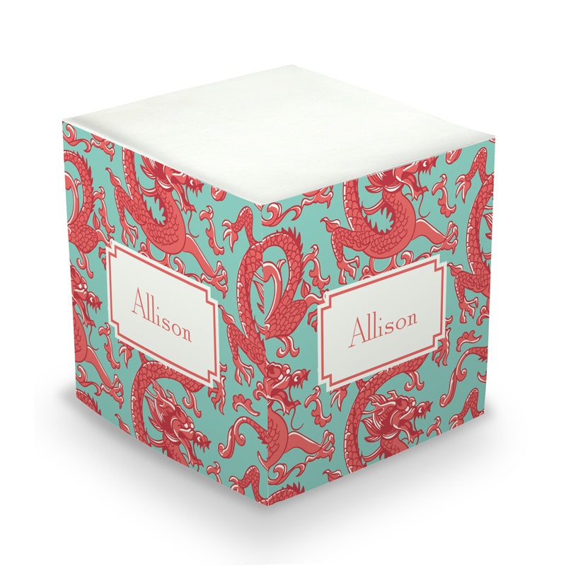 Monogram Sticky Memo Cube - Imperial Coral by Boatman Geller