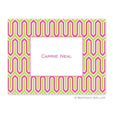Personalized Folded Note Cards Blaine Pink & Green - Boatman Geller