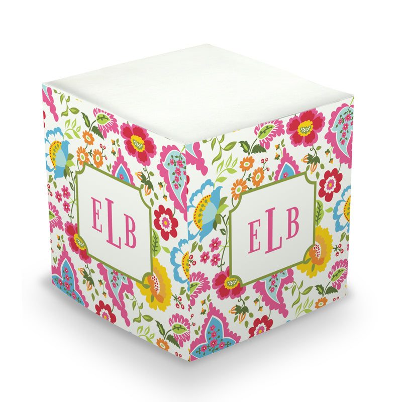 Monogram Sticky Memo Cube - Bright Floral Boatman Geller