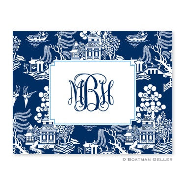 Personalized Folded Note Cards Chinoiserie Navy - Boatman Geller